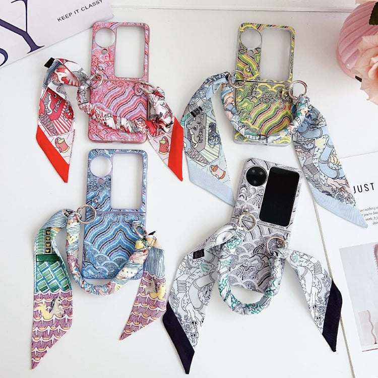 For OPPO Find N3 Flip Propitious Clouds Embroidery Full Coverage Phone Case with Scarf / Bracelet