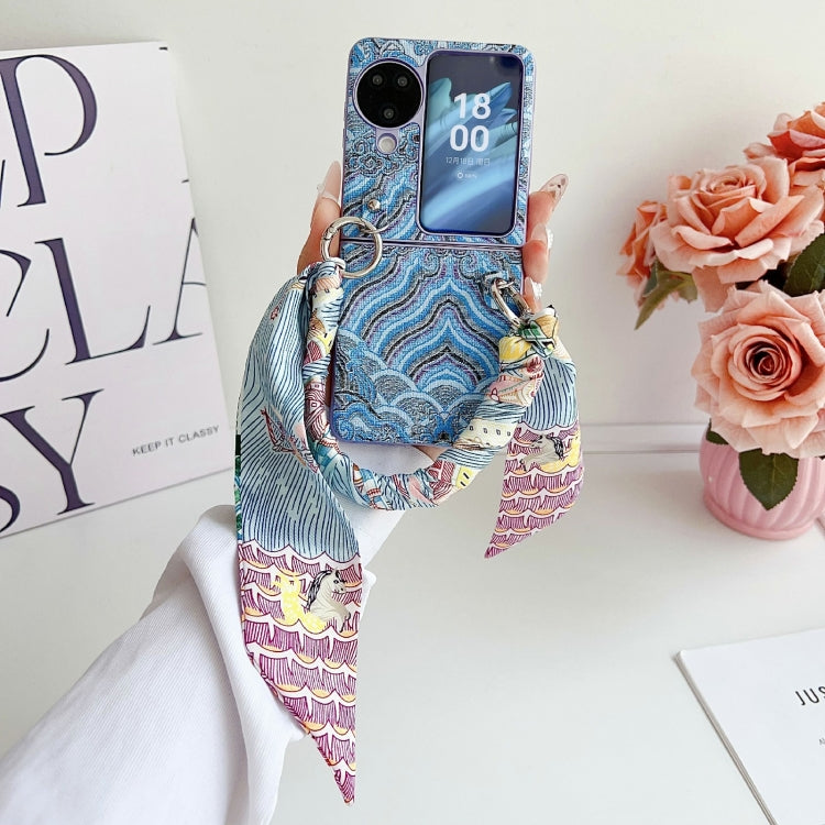 For OPPO Find N3 Flip Propitious Clouds Embroidery Full Coverage Phone Case with Scarf / Bracelet