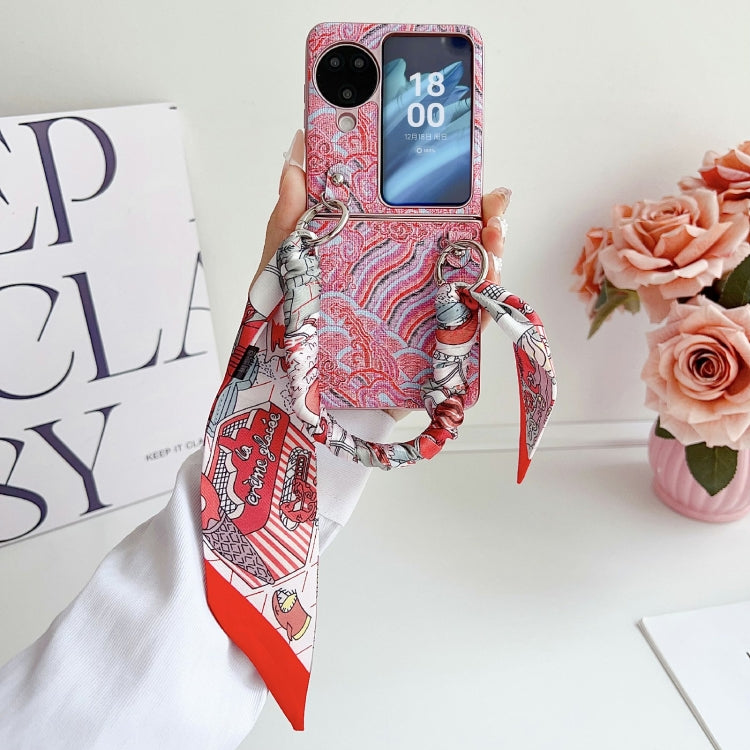 For OPPO Find N3 Flip Propitious Clouds Embroidery Full Coverage Phone Case with Scarf / Bracelet