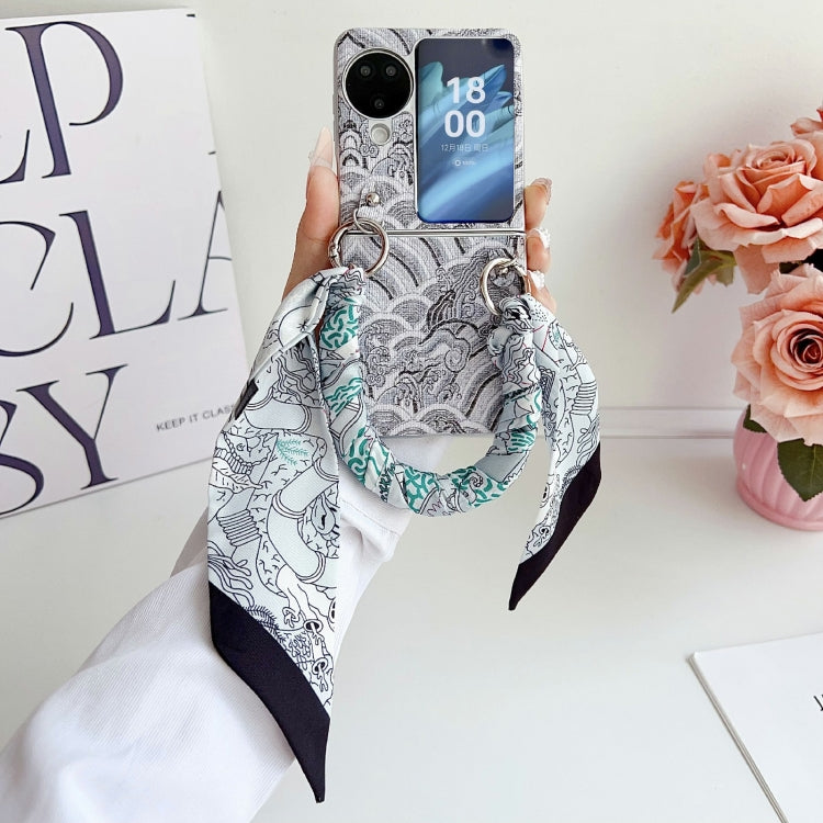 For OPPO Find N3 Flip Propitious Clouds Embroidery Full Coverage Phone Case with Scarf / Bracelet