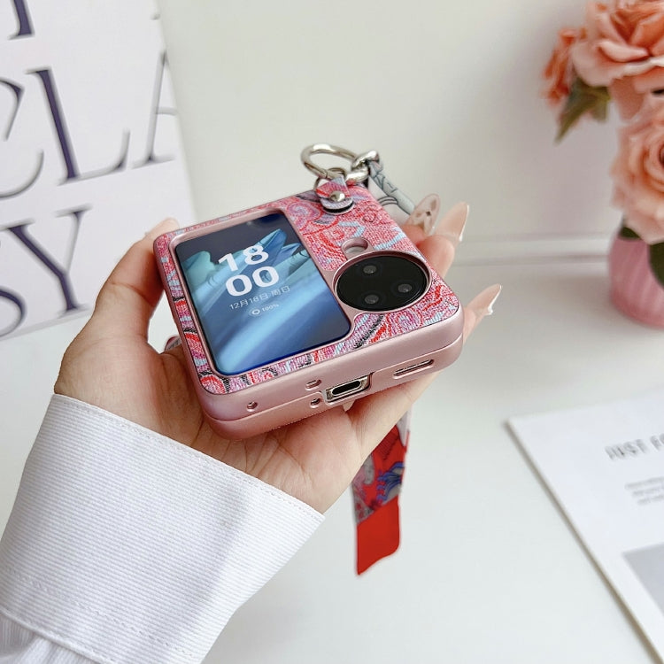 For OPPO Find N3 Flip Propitious Clouds Embroidery Full Coverage Phone Case with Scarf / Bracelet