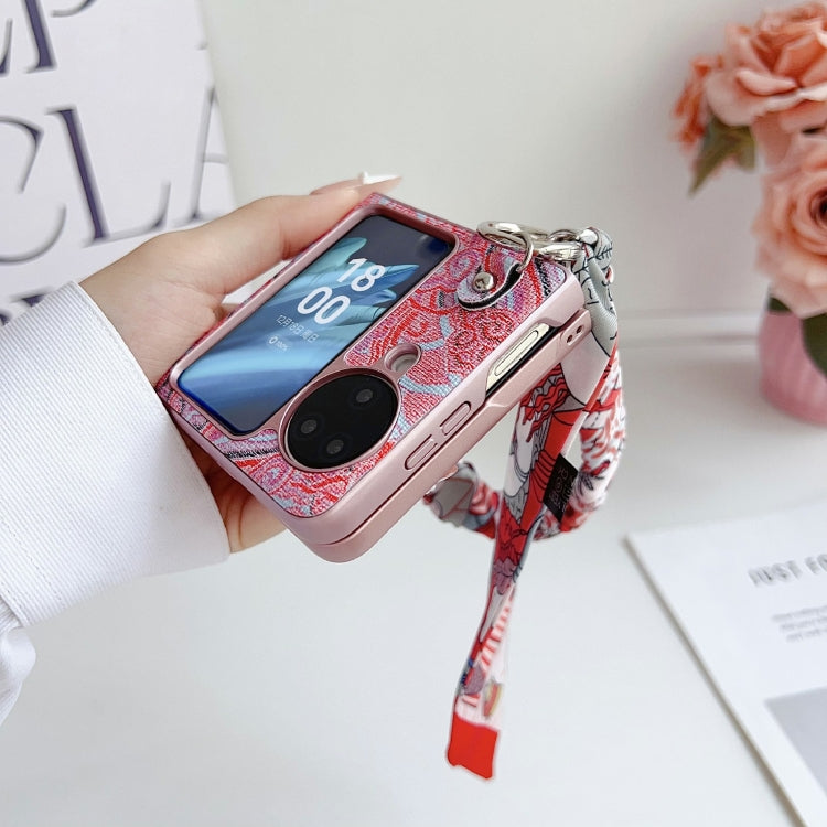 For OPPO Find N3 Flip Propitious Clouds Embroidery Full Coverage Phone Case with Scarf / Bracelet