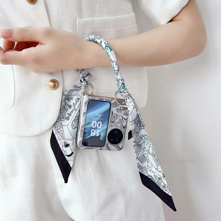 For OPPO Find N3 Flip Propitious Clouds Embroidery Full Coverage Phone Case with Scarf / Bracelet