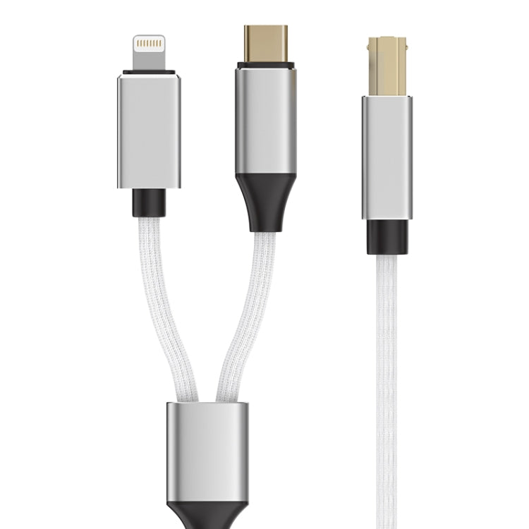 2 in 1 Type-C and 8 Pin to USB-B MIDI Instruments Printer Cable, Length: 1m, Length:1m