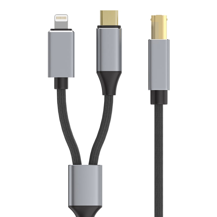2 in 1 Type-C and 8 Pin to USB-B MIDI Instruments Printer Cable, Length: 1m, Length:1m
