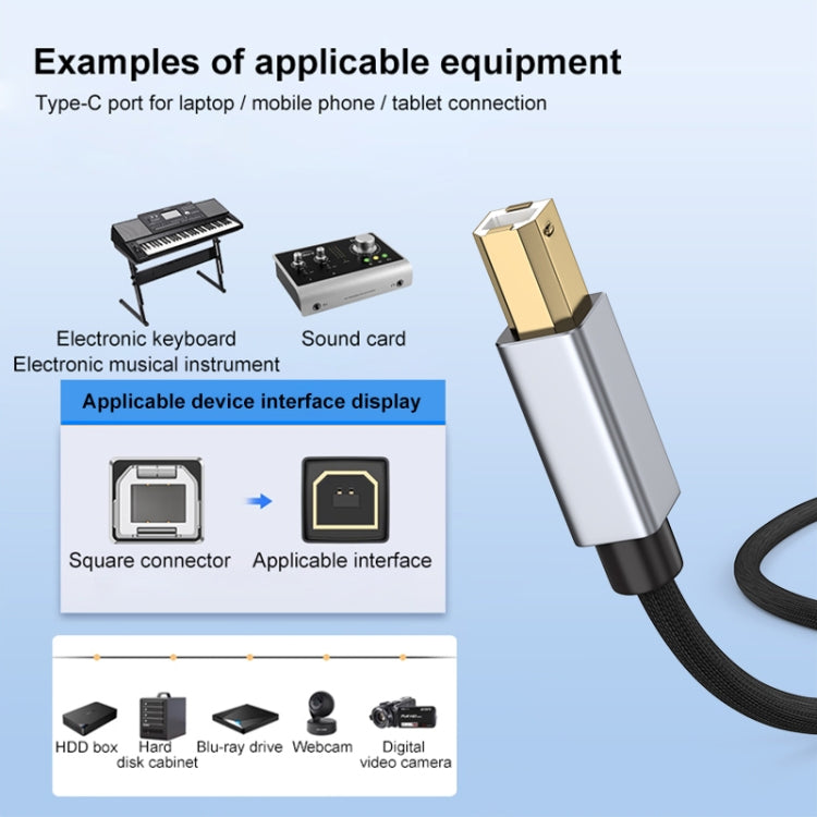 2 in 1 Type-C and 8 Pin to USB-B MIDI Instruments Printer Cable, Length: 1m, Length:1m