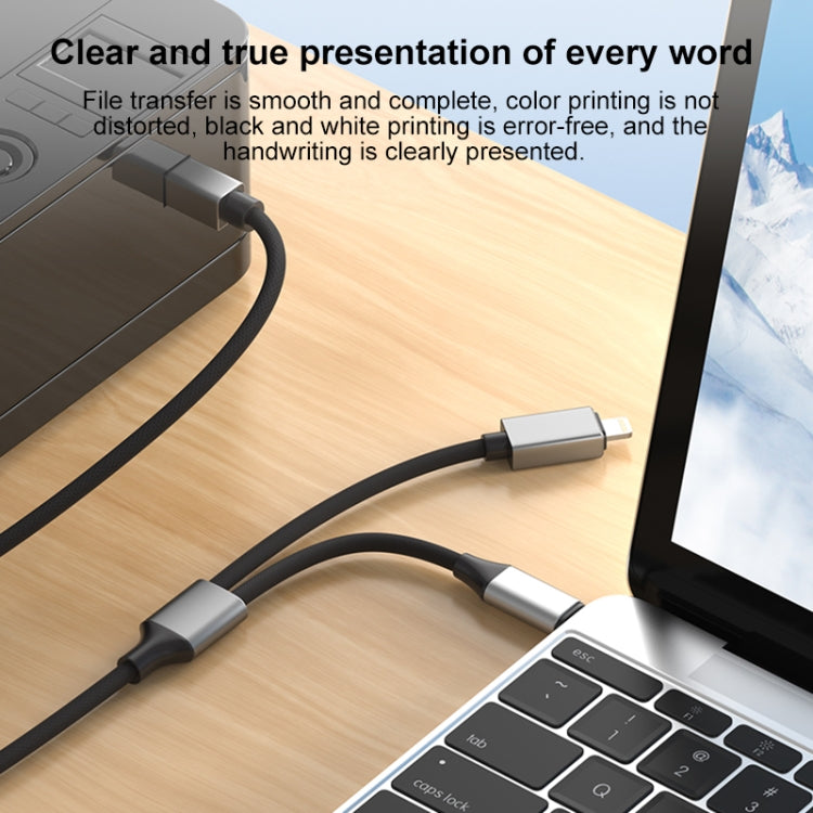 2 in 1 Type-C and 8 Pin to USB-B MIDI Instruments Printer Cable, Length: 1m, Length:1m