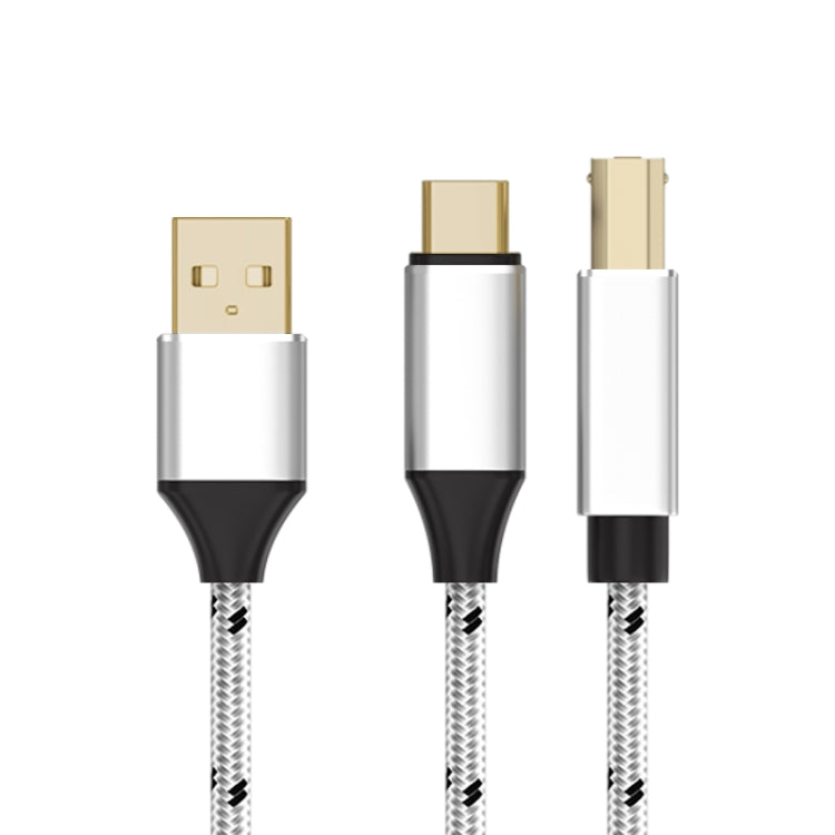 2 in 1 Type-C and USB-A to USB-B MIDI Instruments Printer Cable, Length: 1m, Length:1m