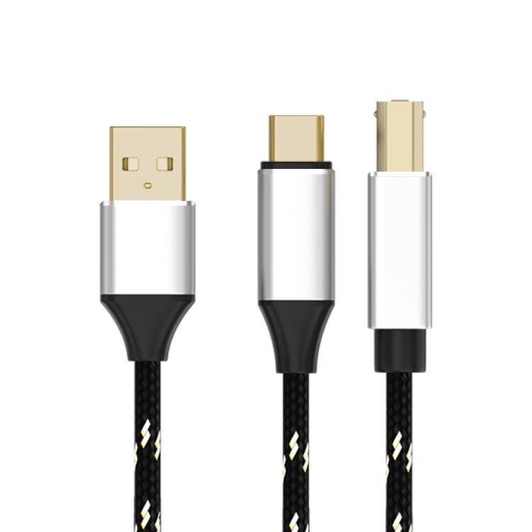 2 in 1 Type-C and USB-A to USB-B MIDI Instruments Printer Cable, Length: 1m, Length:1m