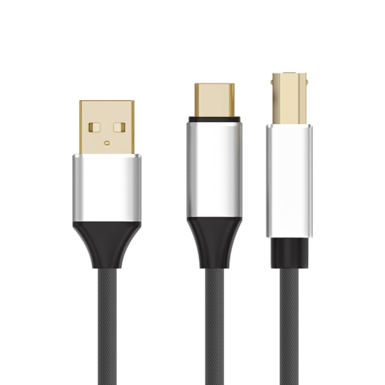 2 in 1 Type-C and USB-A to USB-B MIDI Instruments Printer Cable, Length: 1m, Length:1m