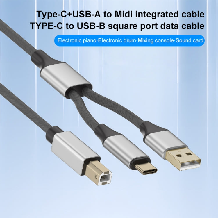 2 in 1 Type-C and USB-A to USB-B MIDI Instruments Printer Cable, Length: 1m, Length:1m