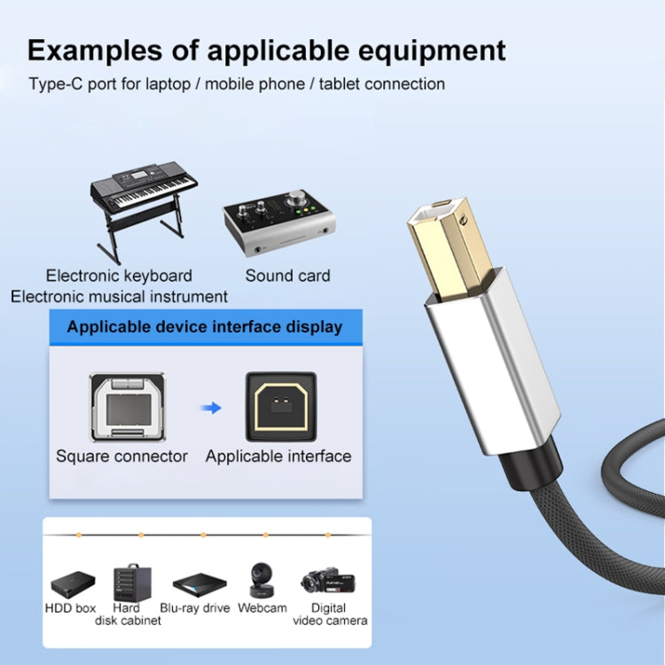 2 in 1 Type-C and USB-A to USB-B MIDI Instruments Printer Cable, Length: 1m, Length:1m