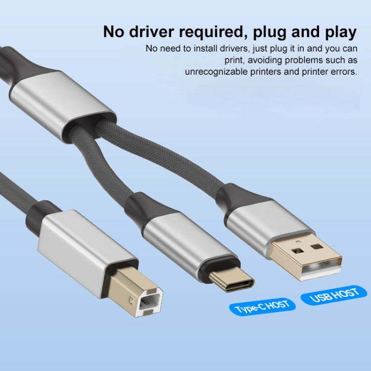 2 in 1 Type-C and USB-A to USB-B MIDI Instruments Printer Cable, Length: 1m, Length:1m