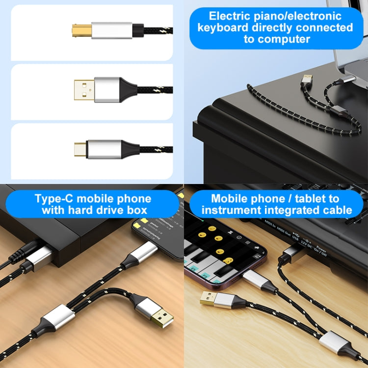 2 in 1 Type-C and USB-A to USB-B MIDI Instruments Printer Cable, Length: 1m, Length:1m
