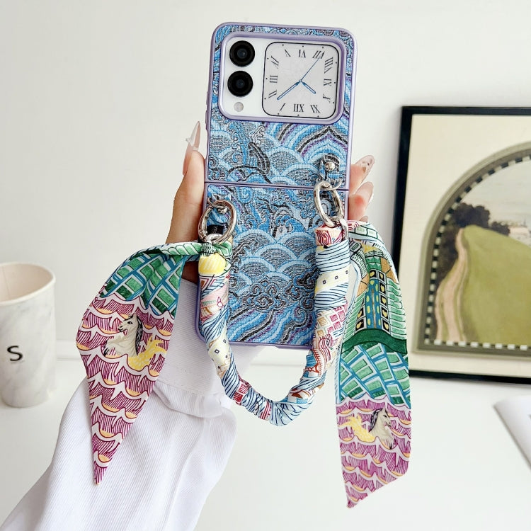 For Huawei nova Flip Propitious Clouds Embroidery Full Coverage Phone Case with Scarf / Bracelet