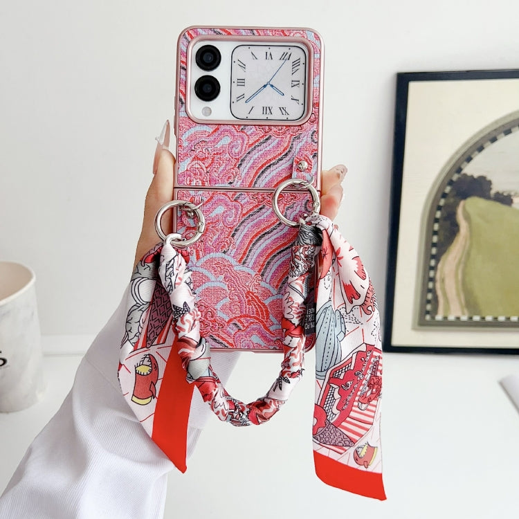 For Huawei nova Flip Propitious Clouds Embroidery Full Coverage Phone Case with Scarf / Bracelet