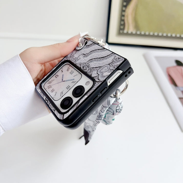 For Huawei nova Flip Propitious Clouds Embroidery Full Coverage Phone Case with Scarf / Bracelet