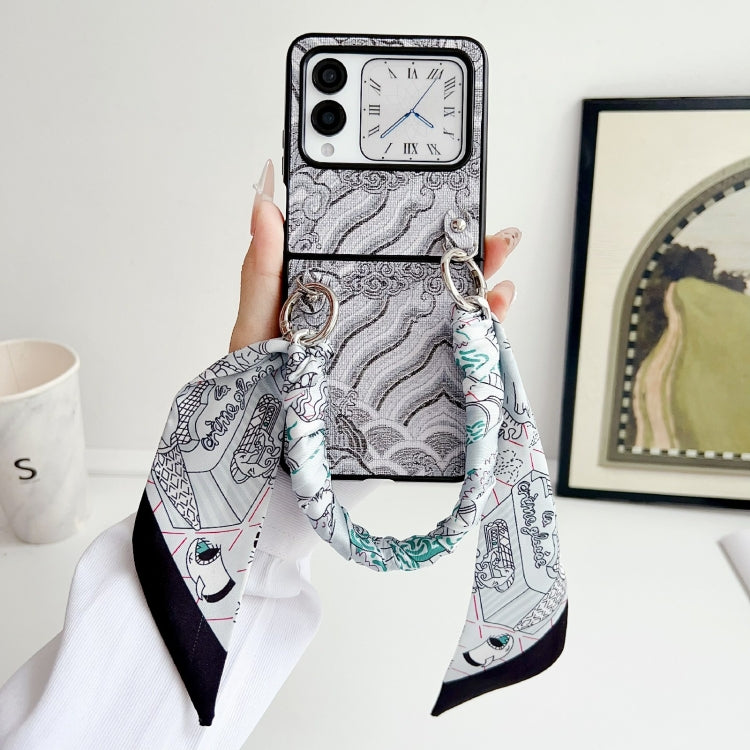 For Huawei nova Flip Propitious Clouds Embroidery Full Coverage Phone Case with Scarf / Bracelet