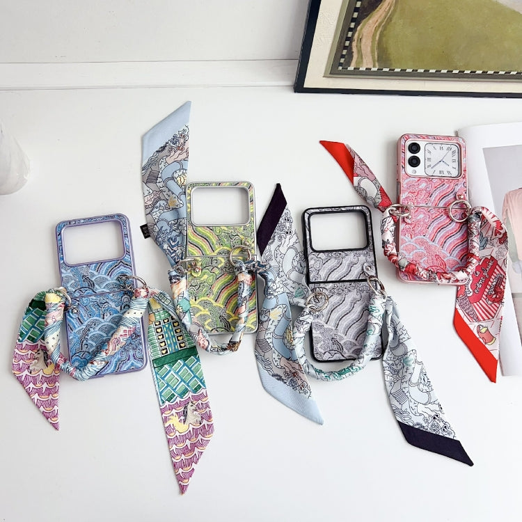 For Huawei nova Flip Propitious Clouds Embroidery Full Coverage Phone Case with Scarf / Bracelet