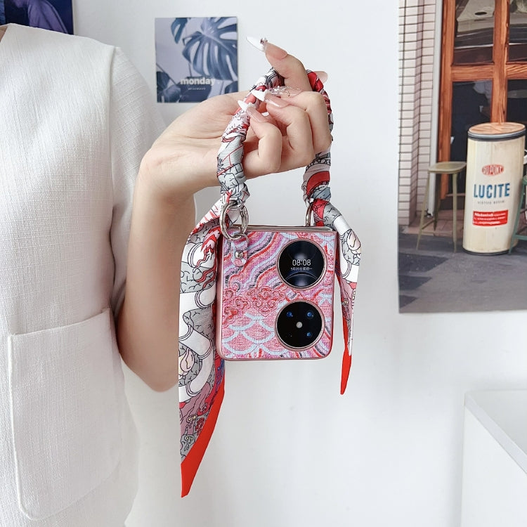 For Huawei Pocket 2 Propitious Clouds Embroidery Full Coverage Phone Case with Scarf / Bracelet