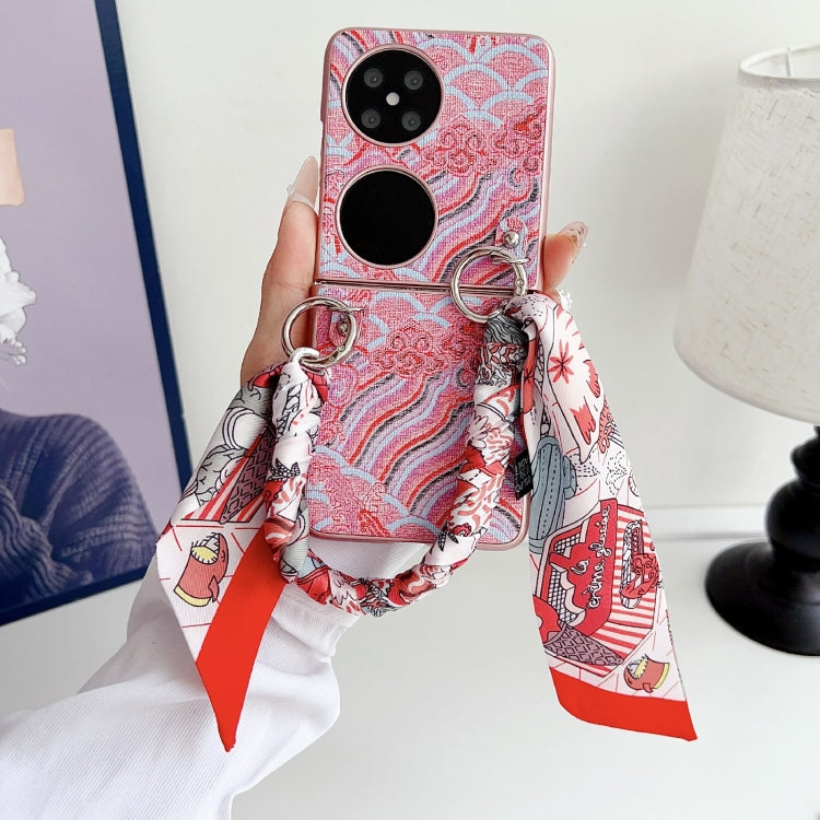 For Huawei Pocket 2 Propitious Clouds Embroidery Full Coverage Phone Case with Scarf / Bracelet