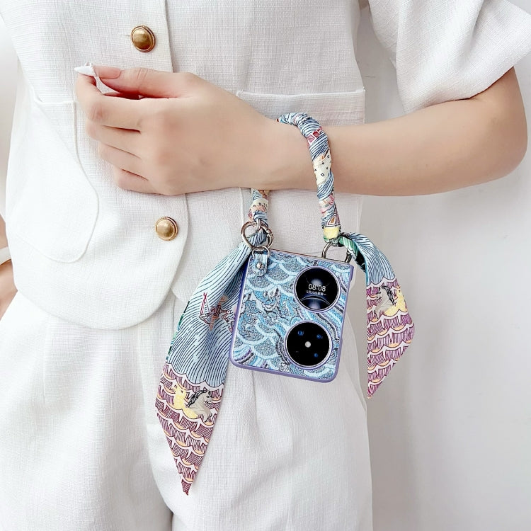 For Huawei Pocket 2 Propitious Clouds Embroidery Full Coverage Phone Case with Scarf / Bracelet