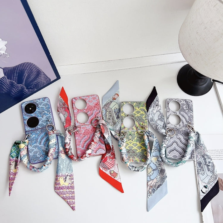 For Huawei Pocket 2 Propitious Clouds Embroidery Full Coverage Phone Case with Scarf / Bracelet