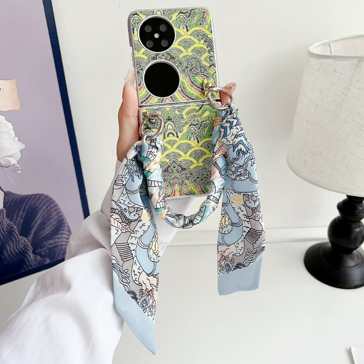 For Huawei P50 Pocket Propitious Clouds Embroidery Full Coverage Phone Case with Scarf / Bracelet