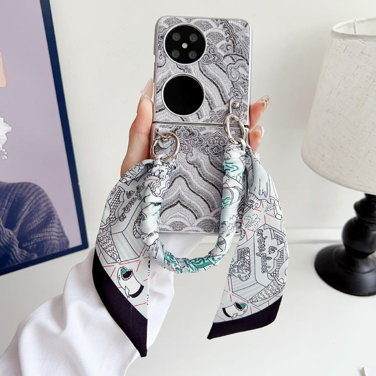 For Huawei P50 Pocket Propitious Clouds Embroidery Full Coverage Phone Case with Scarf / Bracelet