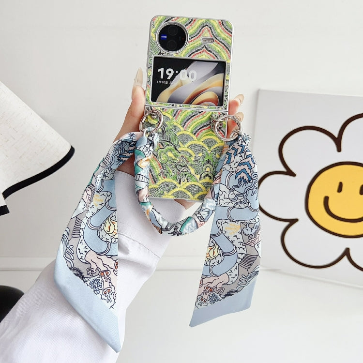 For vivo X Flip Propitious Clouds Embroidery Full Coverage Phone Case with Scarf / Bracelet