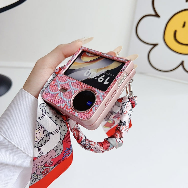 For vivo X Flip Propitious Clouds Embroidery Full Coverage Phone Case with Scarf / Bracelet