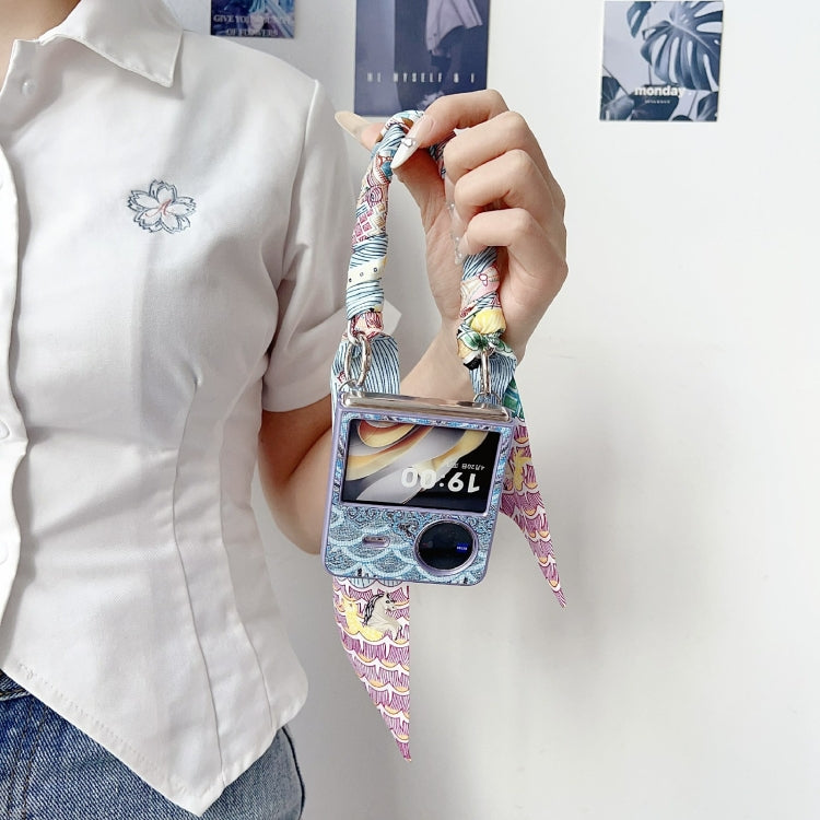 For vivo X Flip Propitious Clouds Embroidery Full Coverage Phone Case with Scarf / Bracelet