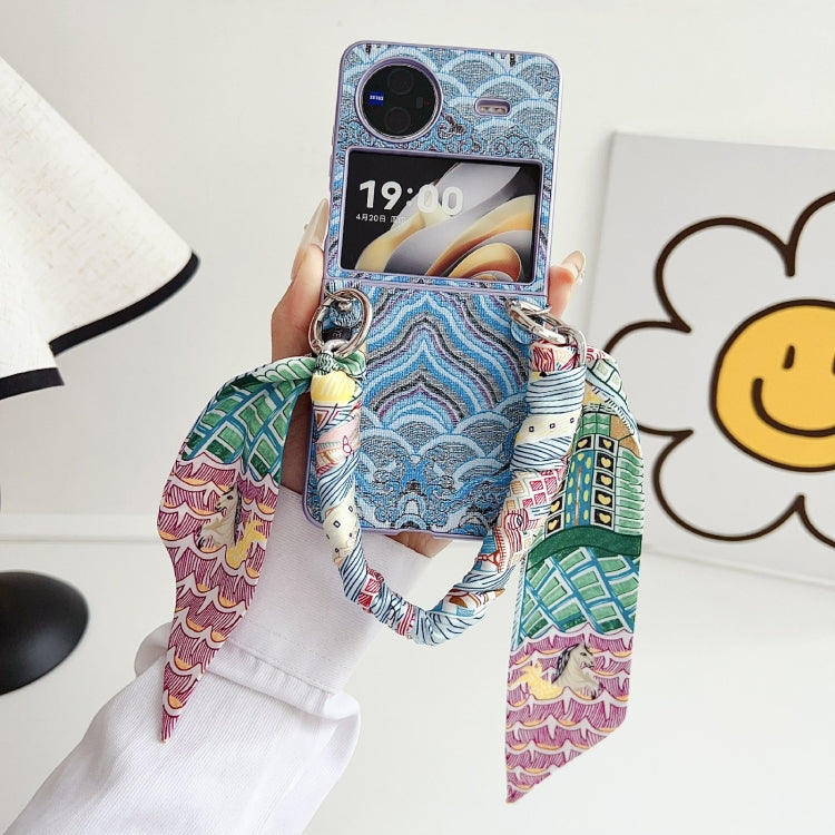 For vivo X Flip Propitious Clouds Embroidery Full Coverage Phone Case with Scarf / Bracelet