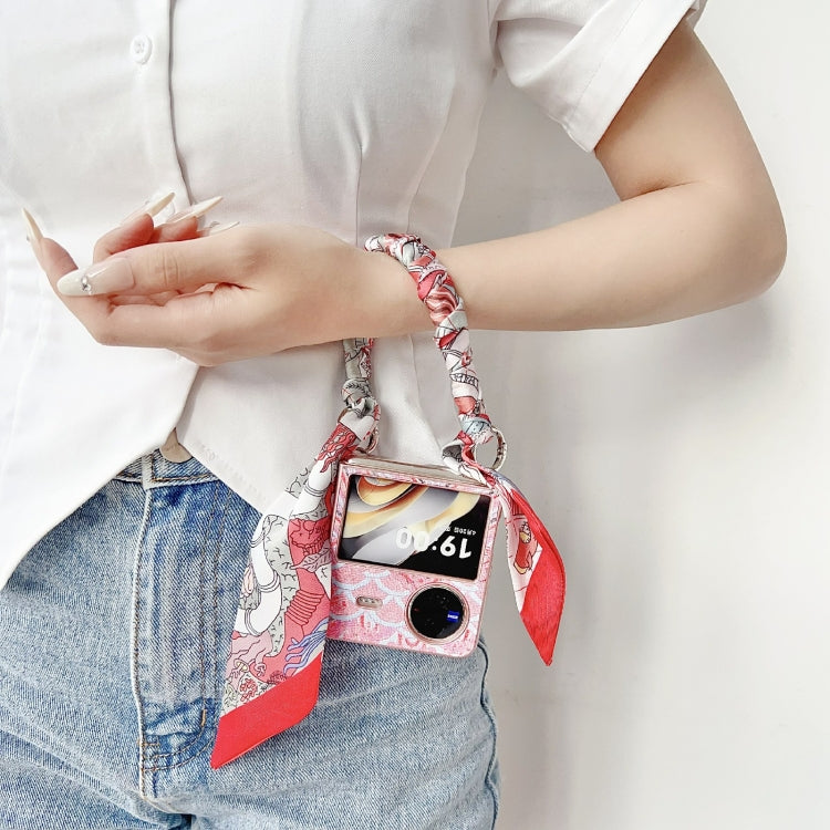 For vivo X Flip Propitious Clouds Embroidery Full Coverage Phone Case with Scarf / Bracelet