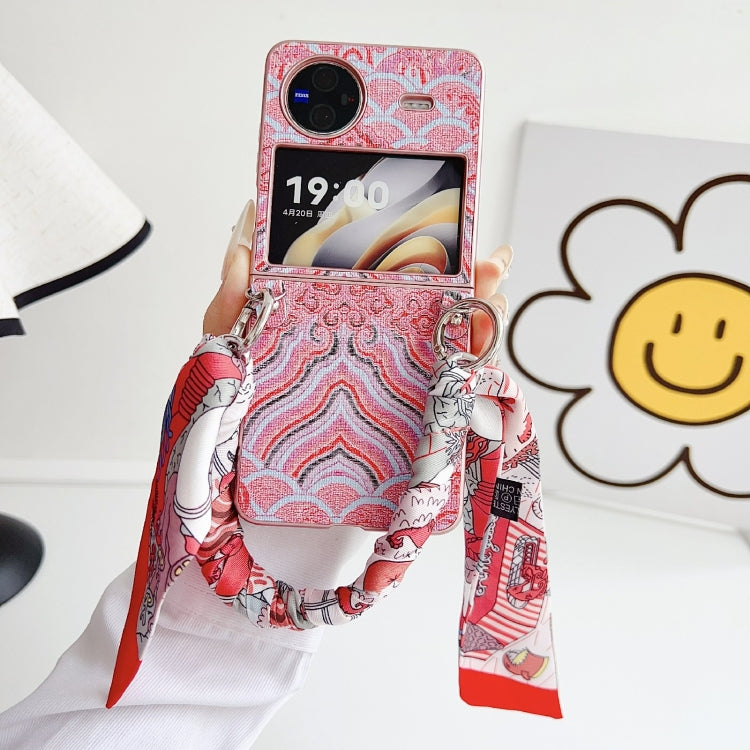 For vivo X Flip Propitious Clouds Embroidery Full Coverage Phone Case with Scarf / Bracelet
