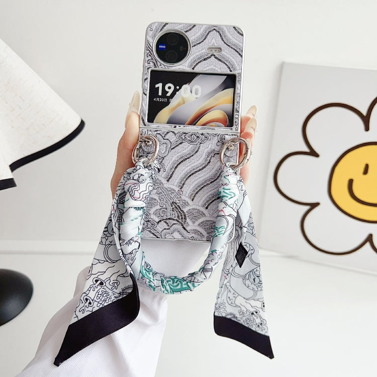 For vivo X Flip Propitious Clouds Embroidery Full Coverage Phone Case with Scarf / Bracelet