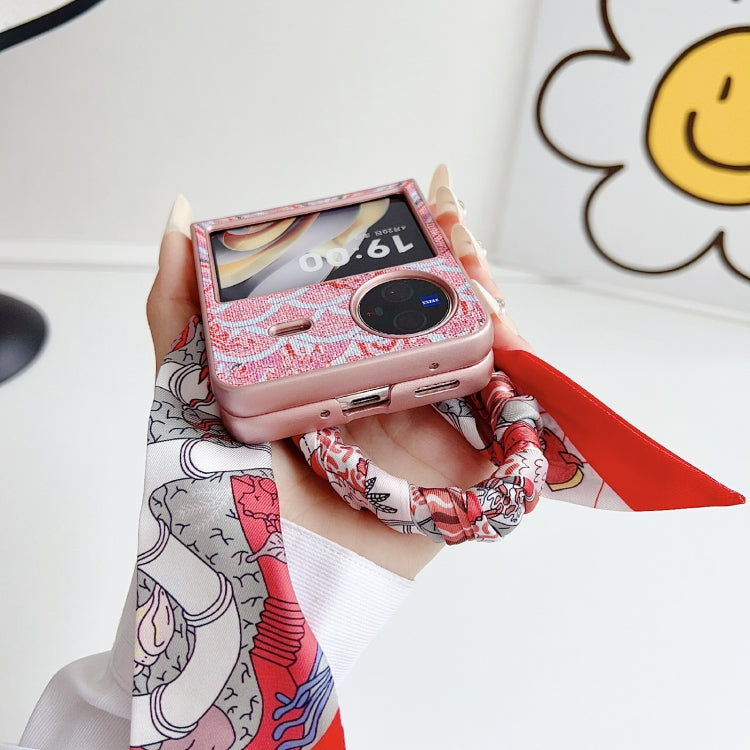For vivo X Flip Propitious Clouds Embroidery Full Coverage Phone Case with Scarf / Bracelet