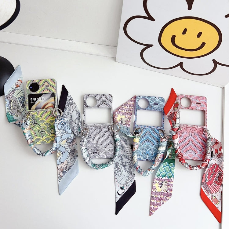 For vivo X Flip Propitious Clouds Embroidery Full Coverage Phone Case with Scarf / Bracelet