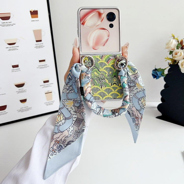For Honor Magic V Flip Propitious Clouds Embroidery Full Coverage Phone Case with Scarf / Bracelet