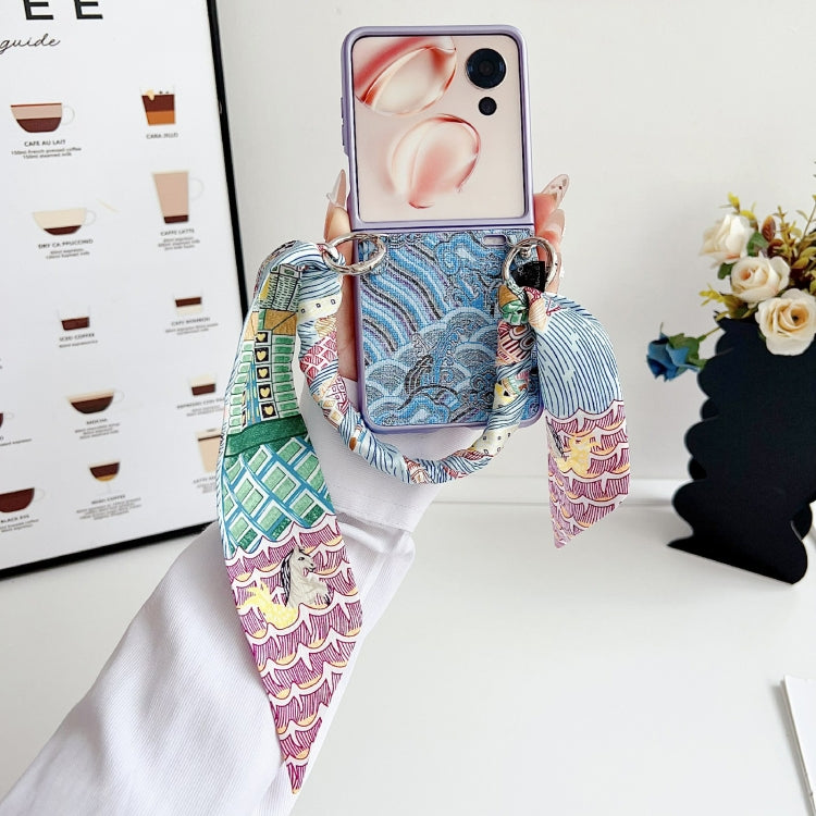 For Honor Magic V Flip Propitious Clouds Embroidery Full Coverage Phone Case with Scarf / Bracelet