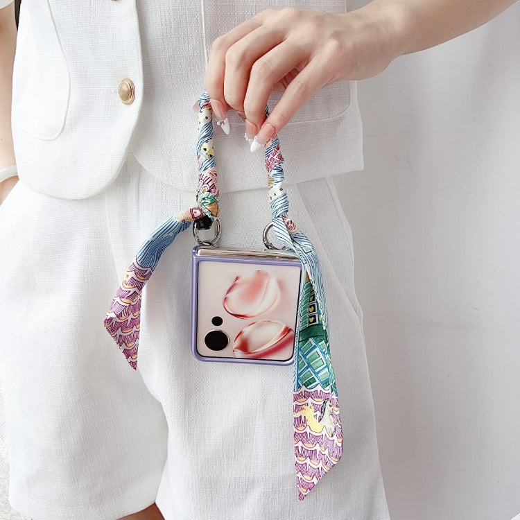 For Honor Magic V Flip Propitious Clouds Embroidery Full Coverage Phone Case with Scarf / Bracelet