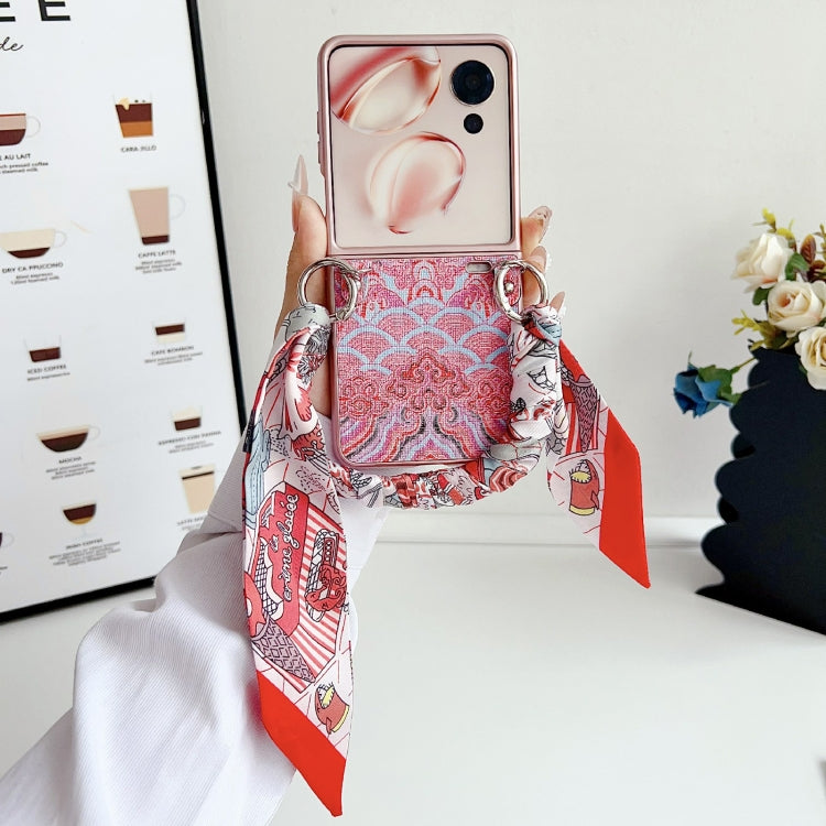 For Honor Magic V Flip Propitious Clouds Embroidery Full Coverage Phone Case with Scarf / Bracelet