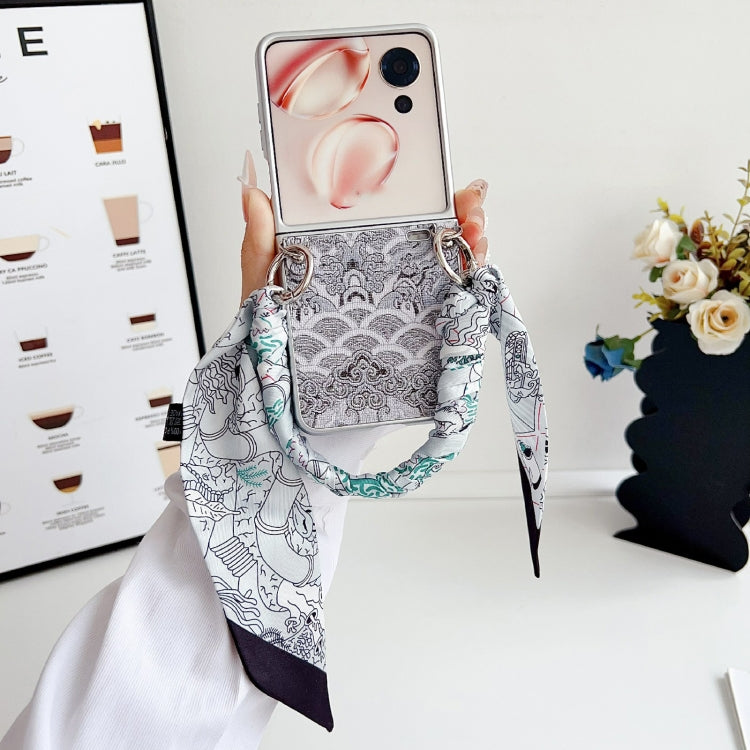 For Honor Magic V Flip Propitious Clouds Embroidery Full Coverage Phone Case with Scarf / Bracelet
