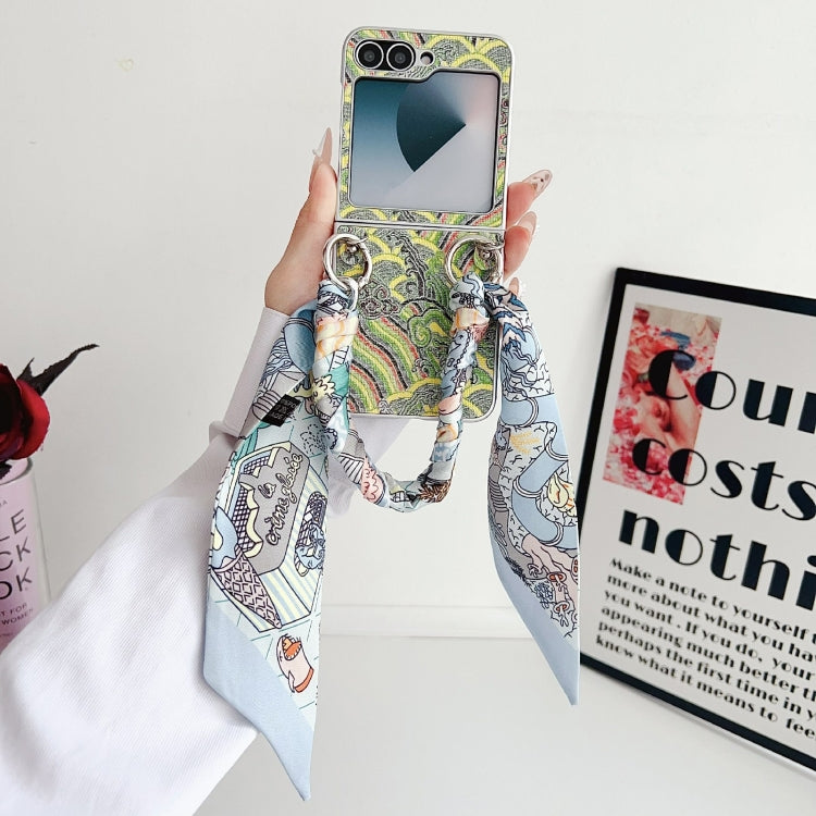 For Samsung Galaxy Z Flip5 Propitious Clouds Embroidery Full Coverage Phone Case with Scarf / Bracelet