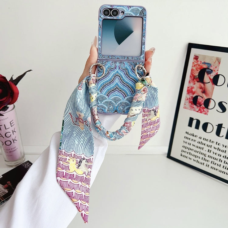 For Samsung Galaxy Z Flip5 Propitious Clouds Embroidery Full Coverage Phone Case with Scarf / Bracelet