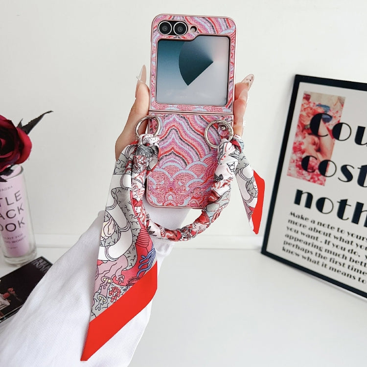 For Samsung Galaxy Z Flip5 Propitious Clouds Embroidery Full Coverage Phone Case with Scarf / Bracelet