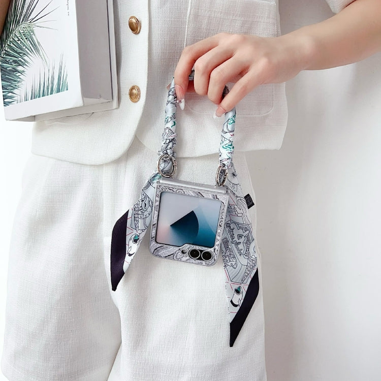 For Samsung Galaxy Z Flip5 Propitious Clouds Embroidery Full Coverage Phone Case with Scarf / Bracelet