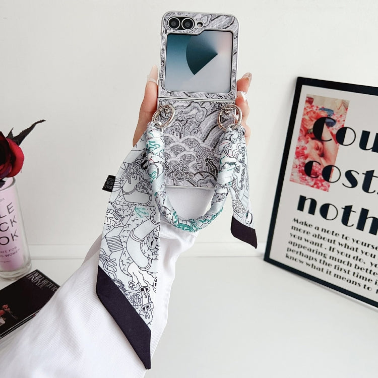For Samsung Galaxy Z Flip5 Propitious Clouds Embroidery Full Coverage Phone Case with Scarf / Bracelet