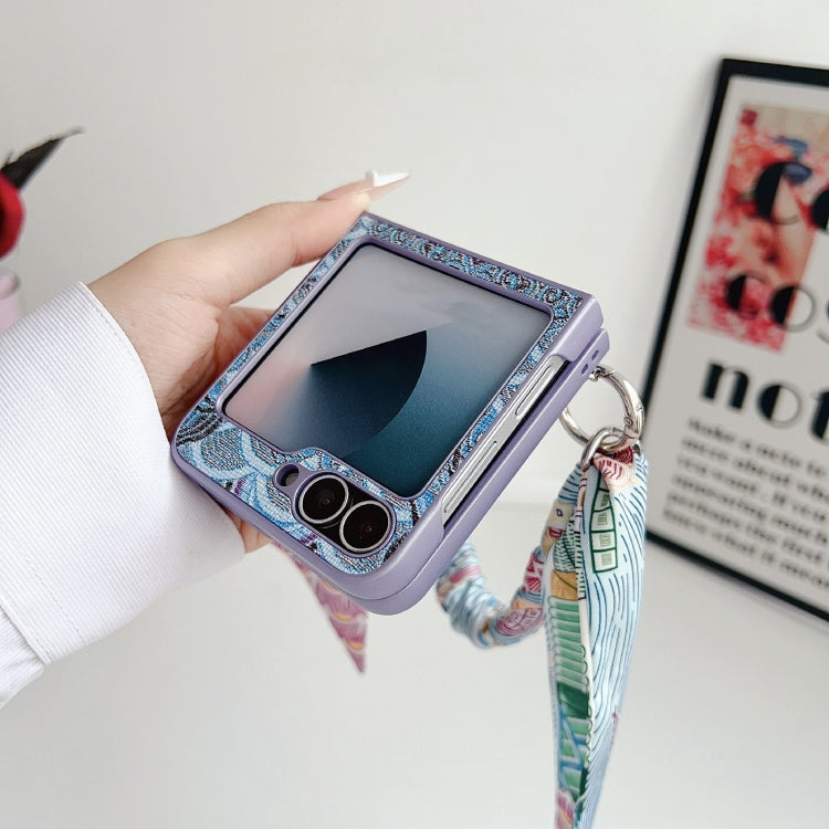 For Samsung Galaxy Z Flip5 Propitious Clouds Embroidery Full Coverage Phone Case with Scarf / Bracelet