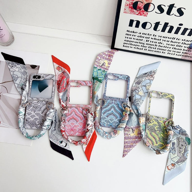 For Samsung Galaxy Z Flip5 Propitious Clouds Embroidery Full Coverage Phone Case with Scarf / Bracelet
